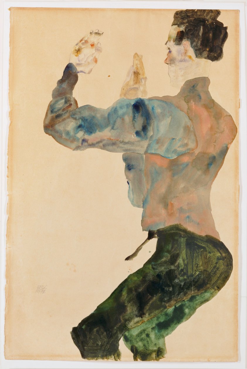 Zelfportret met opgeheven armen, achteraanzicht door Egon Schiele