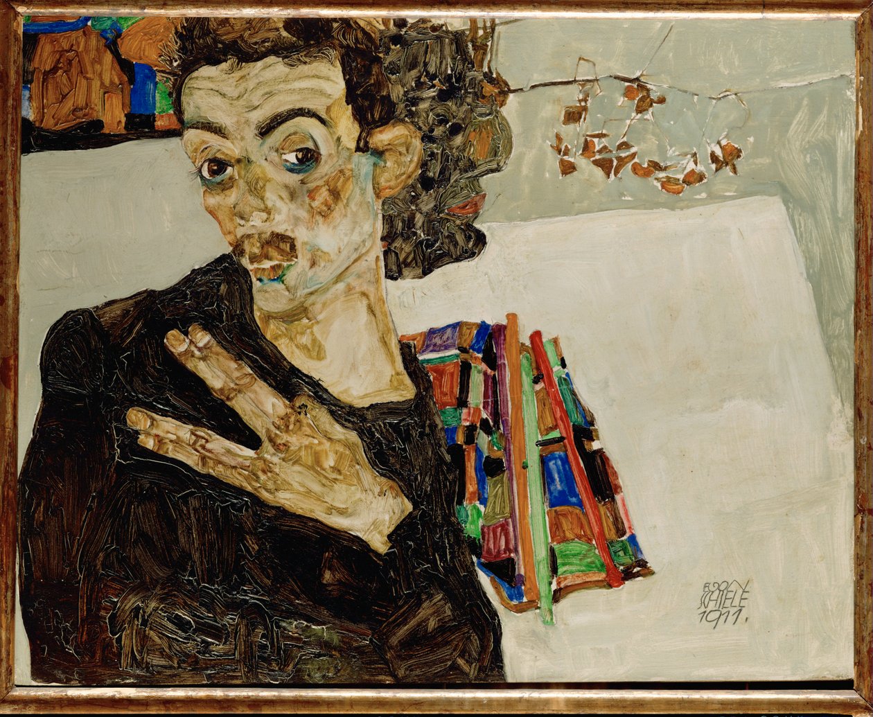 Zelfportret met gespreide vingers door Egon Schiele