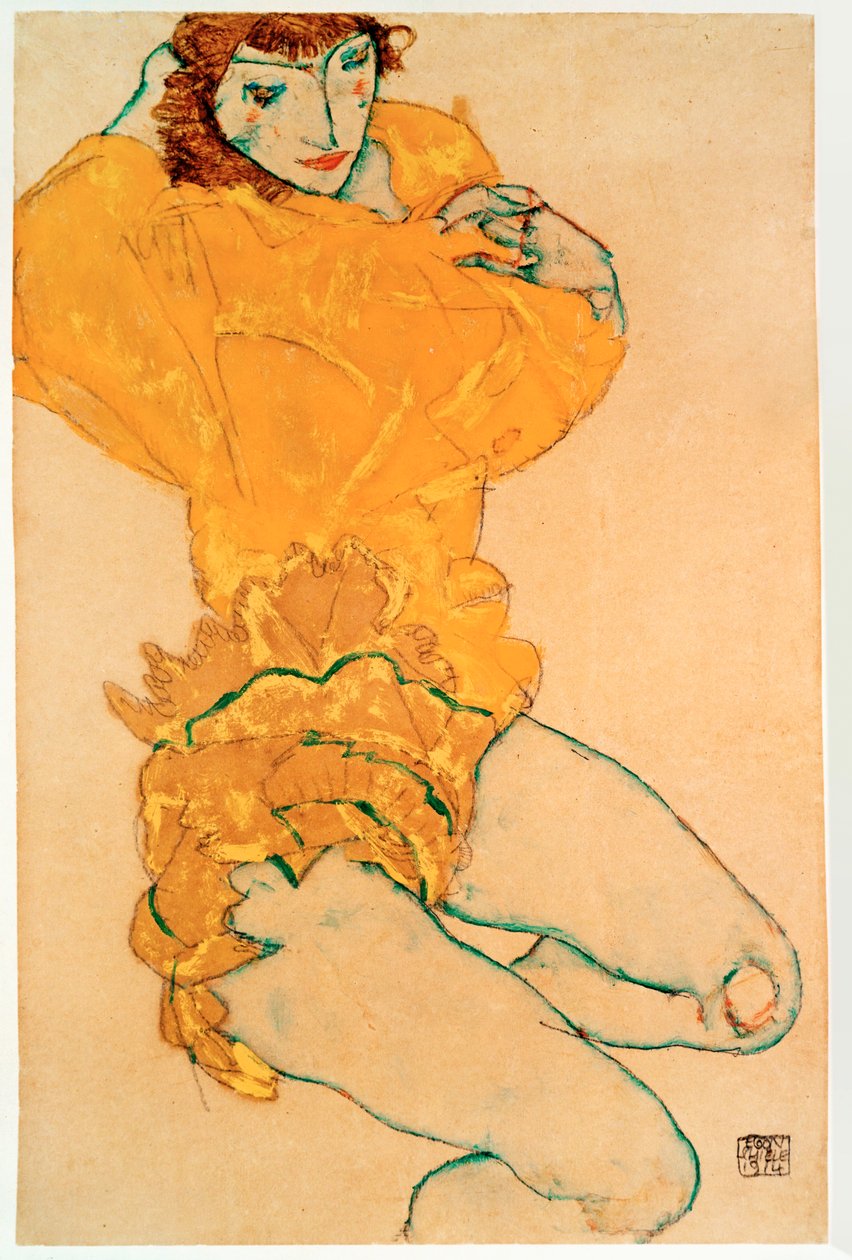 Uitkledende vrouw [Woman Undressing] door Egon Schiele