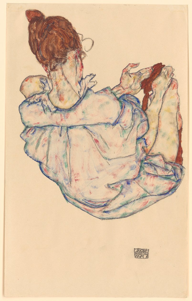 Zittende vrouw, achteraanzicht door Egon Schiele