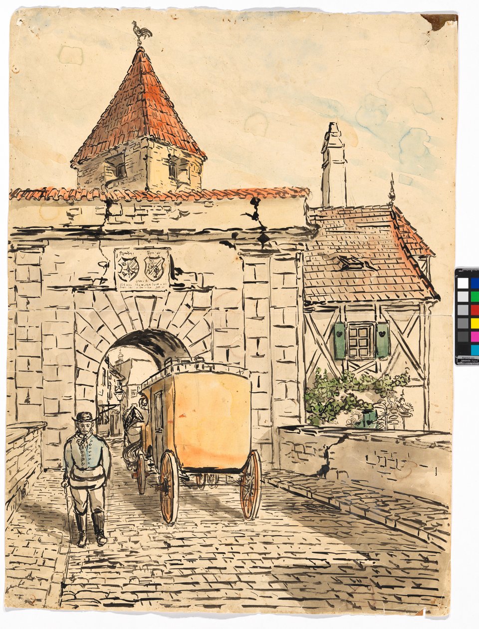 Stadspoort met koets (Leerlingenwerk) door Egon Schiele