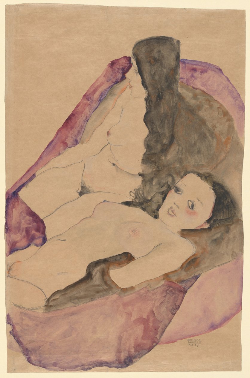 Twee liggende naakten, 1911 door Egon Schiele