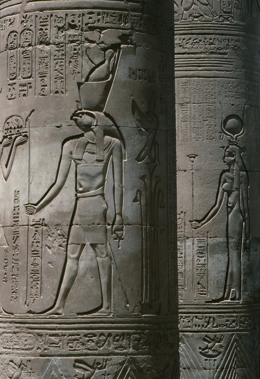 Detail van de zuilengang, Romeins en Ptolemeïsch Dubbeltempel van Sobek en Haroeris aan de Nijl door Egyptian