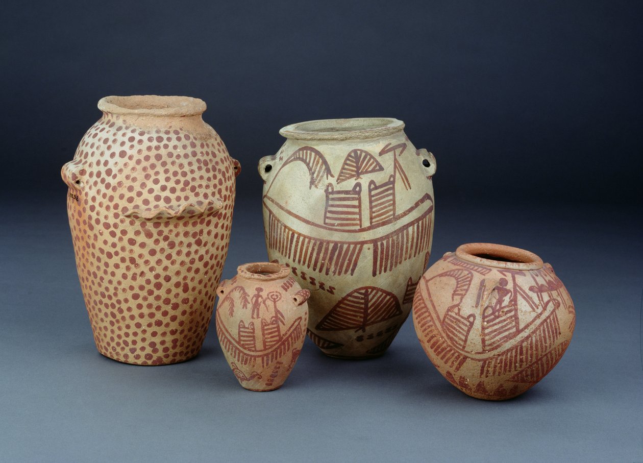 Vaartuigen met Scènes van de Nijl, Naqada en Abadaya, late Predynastische Periode door Egyptian