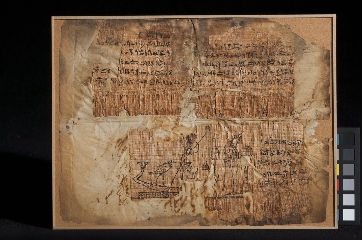 Papyrusfragment, van hoofdstuk 100, uit Het Boek van de Doden door Egyptian Ptolemaic Period