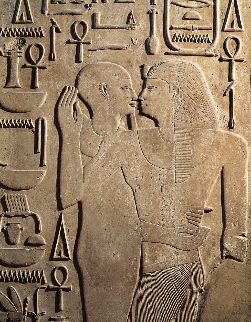 Koning Sesostris I met de god Ptah uit Karnak, het graf van Sesostris I, Middenrijk, Dynastie XII door Egyptian 12th Dynasty