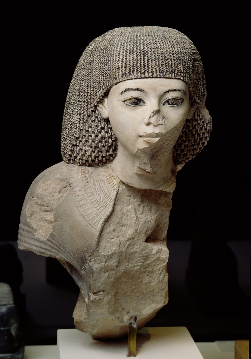 Buste van de Koninklijke Schrijver, Meniou, Nieuwe Koninkrijk, ca. 1391-53 v.Chr. (kalksteen) door Egyptian 18th Dynasty