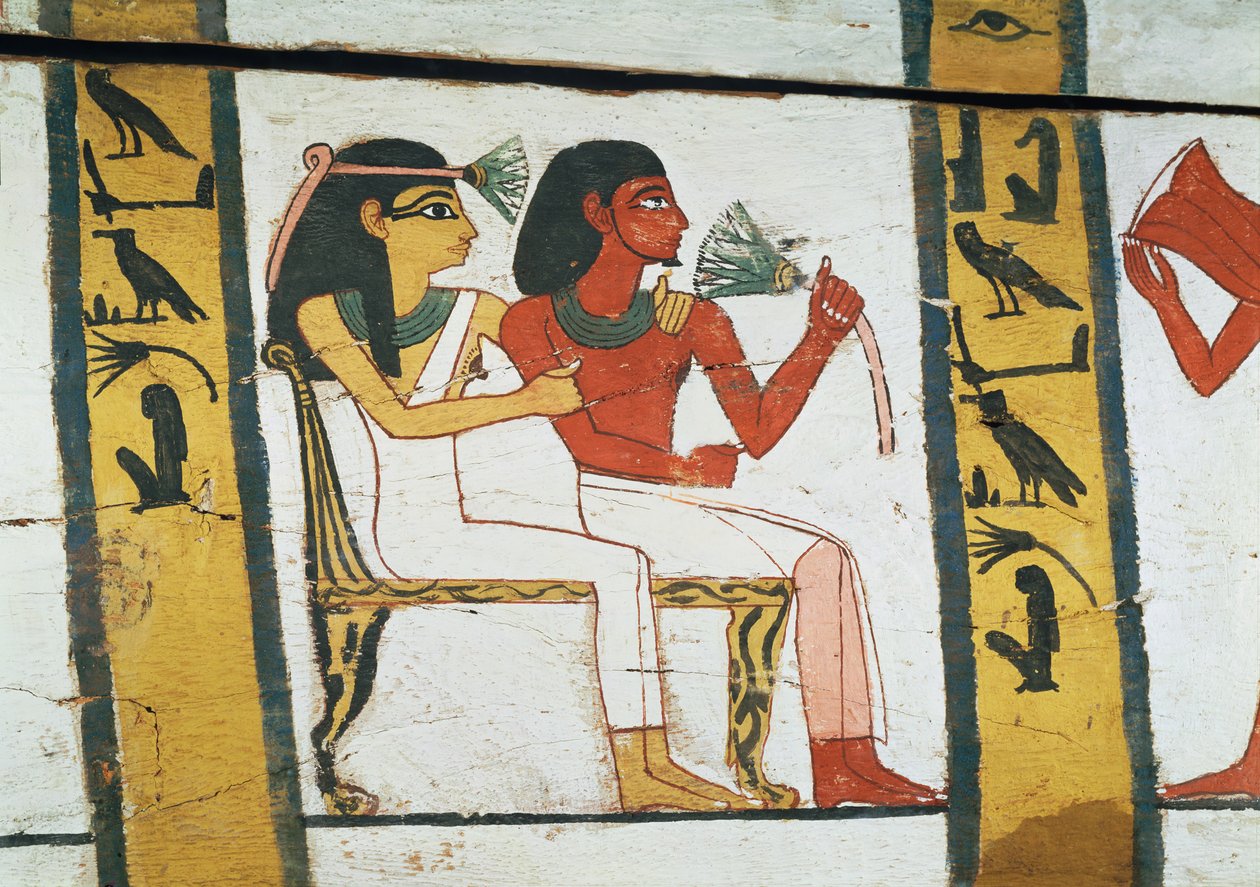 Detail van de decoratie van een sarcofaag van De Dame van Madja, Nieuwe Koninkrijk, ca. 1450 v.Chr. door Egyptian 18th Dynasty