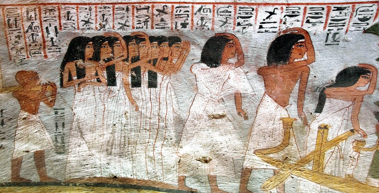 Egyptische oudheid: processie van rouwenden door Egyptian 18th Dynasty