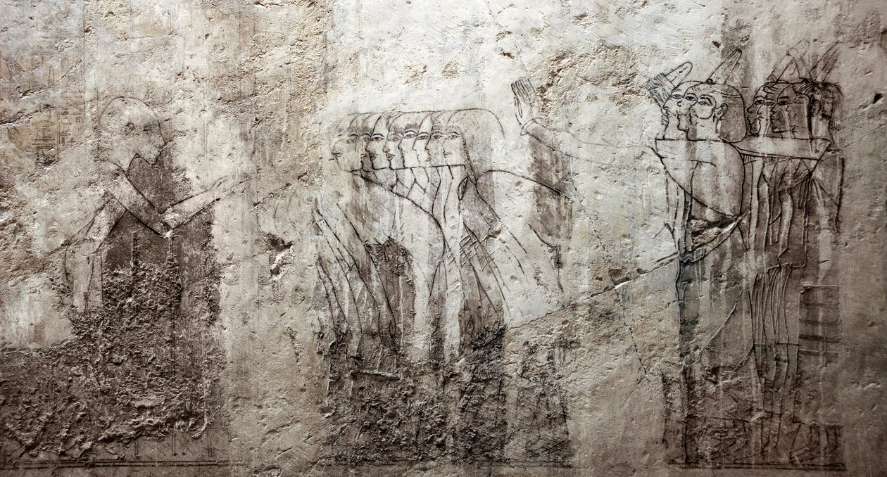 Oude Egyptische kunst: onvoltooide tekeningen in het graf van vizier Ramose door Egyptian 18th Dynasty
