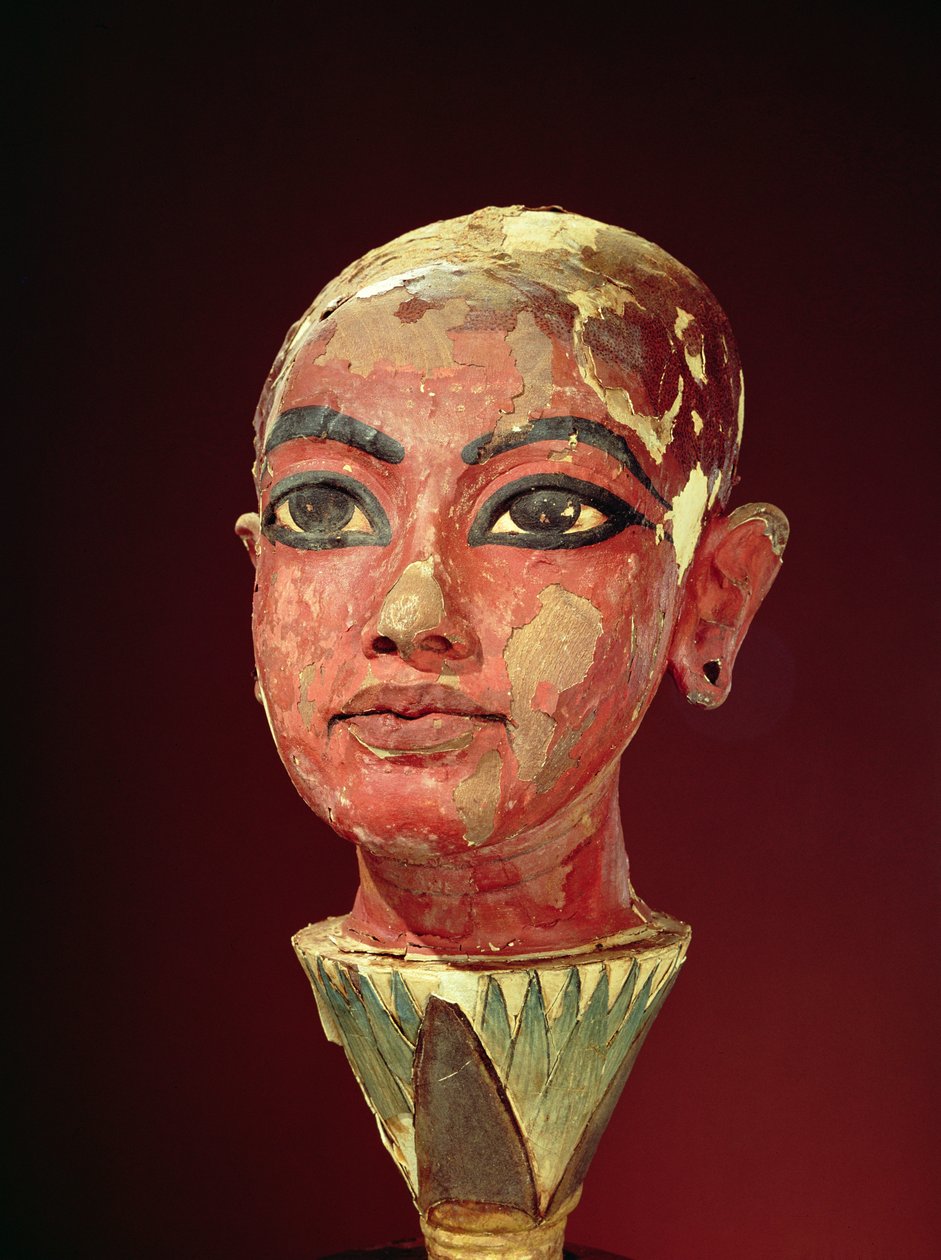 Hoofd van de kindkoning die uit een lotusbloem komt, uit het graf van Toetanchamon door Egyptian 18th Dynasty