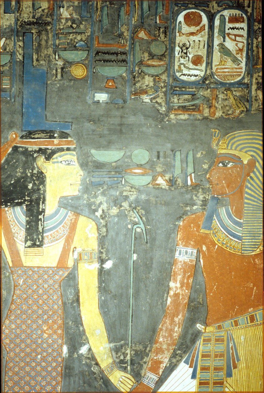 Horemheb en Isis, uit het graf van Horemheb (ca.1323-1295 v.Chr.) Nieuwe Koninkrijk door Egyptian 18th Dynasty