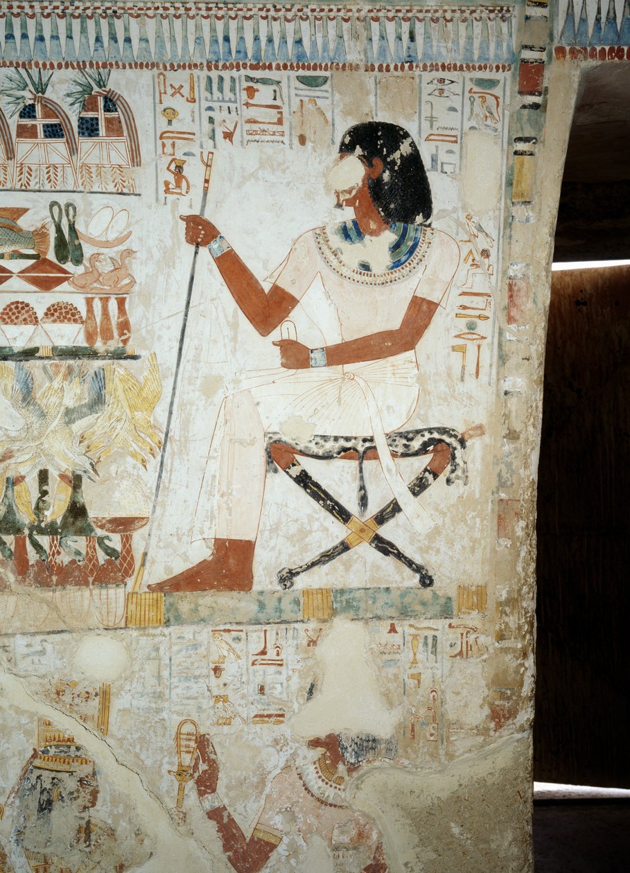 Menna houdt toezicht op zijn arbeiders in de velden, detail (detail) door Egyptian 18th Dynasty