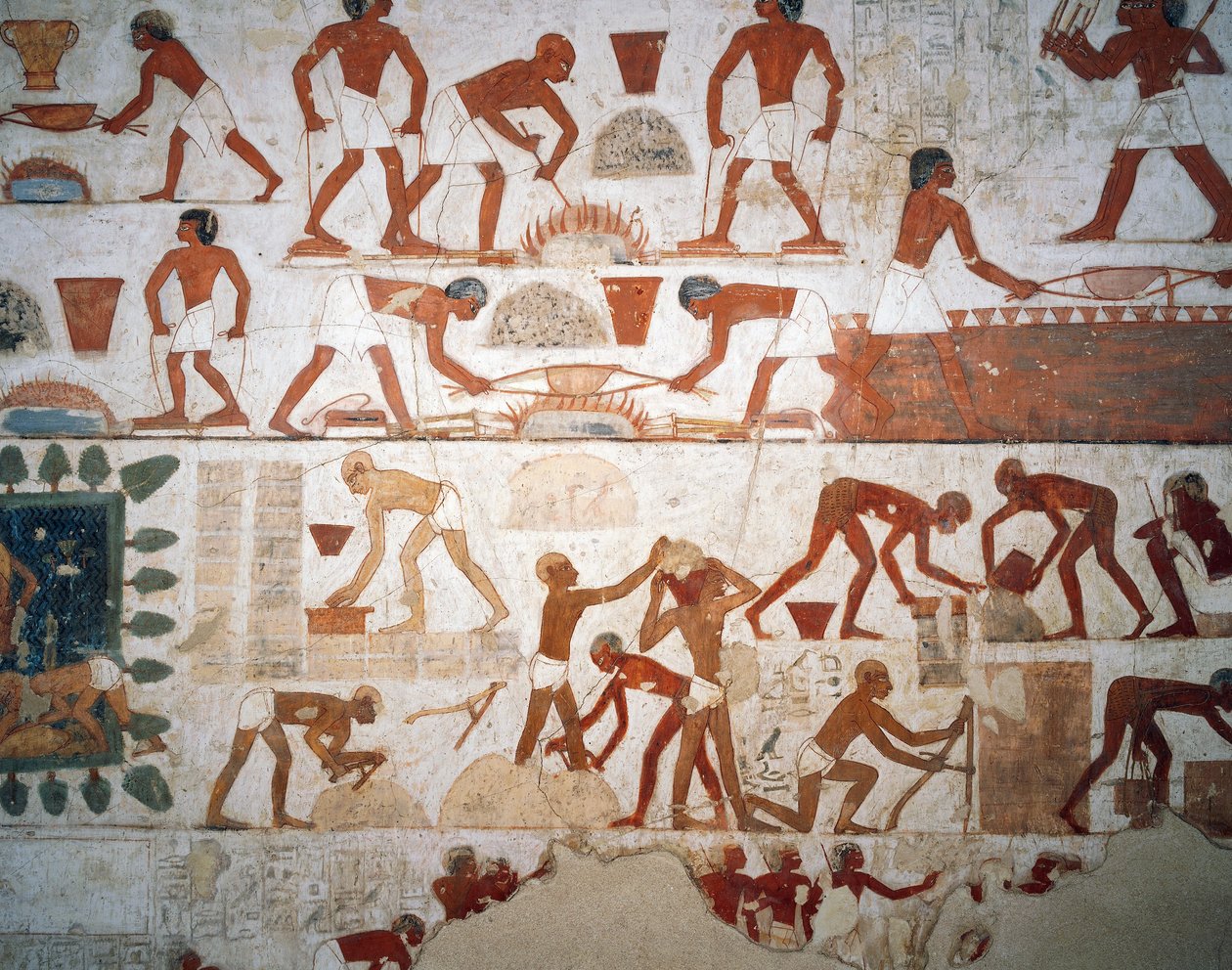 Metaalbewerking en vervaardiging van modderstenen, fresco, kapel, Tombe van Rekhmire (TT100) door Egyptian 18th Dynasty