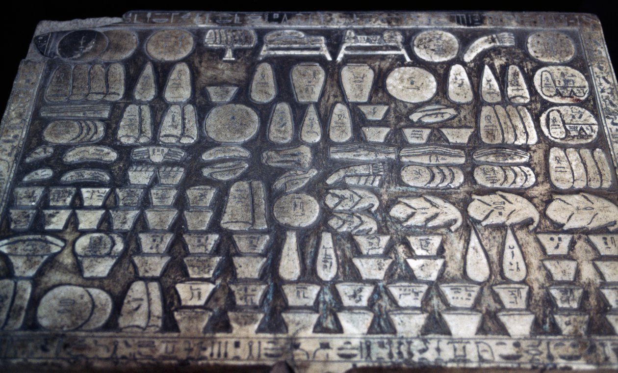 Offerandentafel, Egyptische beschaving, Nieuwe Koninkrijk, Dynastie XVIII (detail) door Egyptian 18th Dynasty