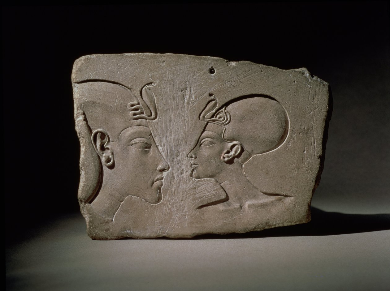 De Wilbour Plaquette, uit modern Amarna, Nieuwe Rijk (kalksteen) door Egyptian 18th Dynasty