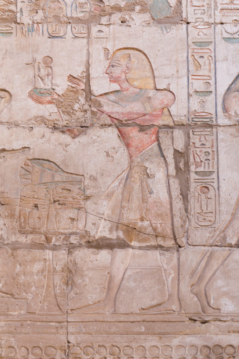 Wandreliëfs, grote hypostyle zaal, Karnak tempelcomplex, Luxor, Egypte door Egyptian 18th Dynasty