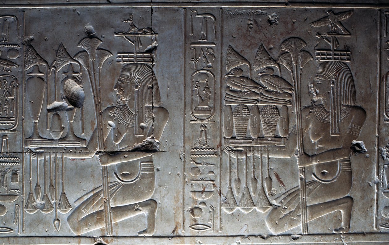Bas-reliëf, Tempel van Seti I, of Grote Tempel van Abydos, Abydos, Egypte, Egyptische beschaving, Nieuwe Rijk, Dynastie XIX door Egyptian 19th Dynasty