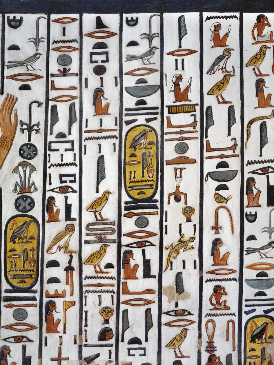 Egypte, Thebe, Luxor, Vallei der Koninginnen, Graf van Nefertari, muurschildering in de grafkamer uit de 19e dynastie door Egyptian 19th Dynasty