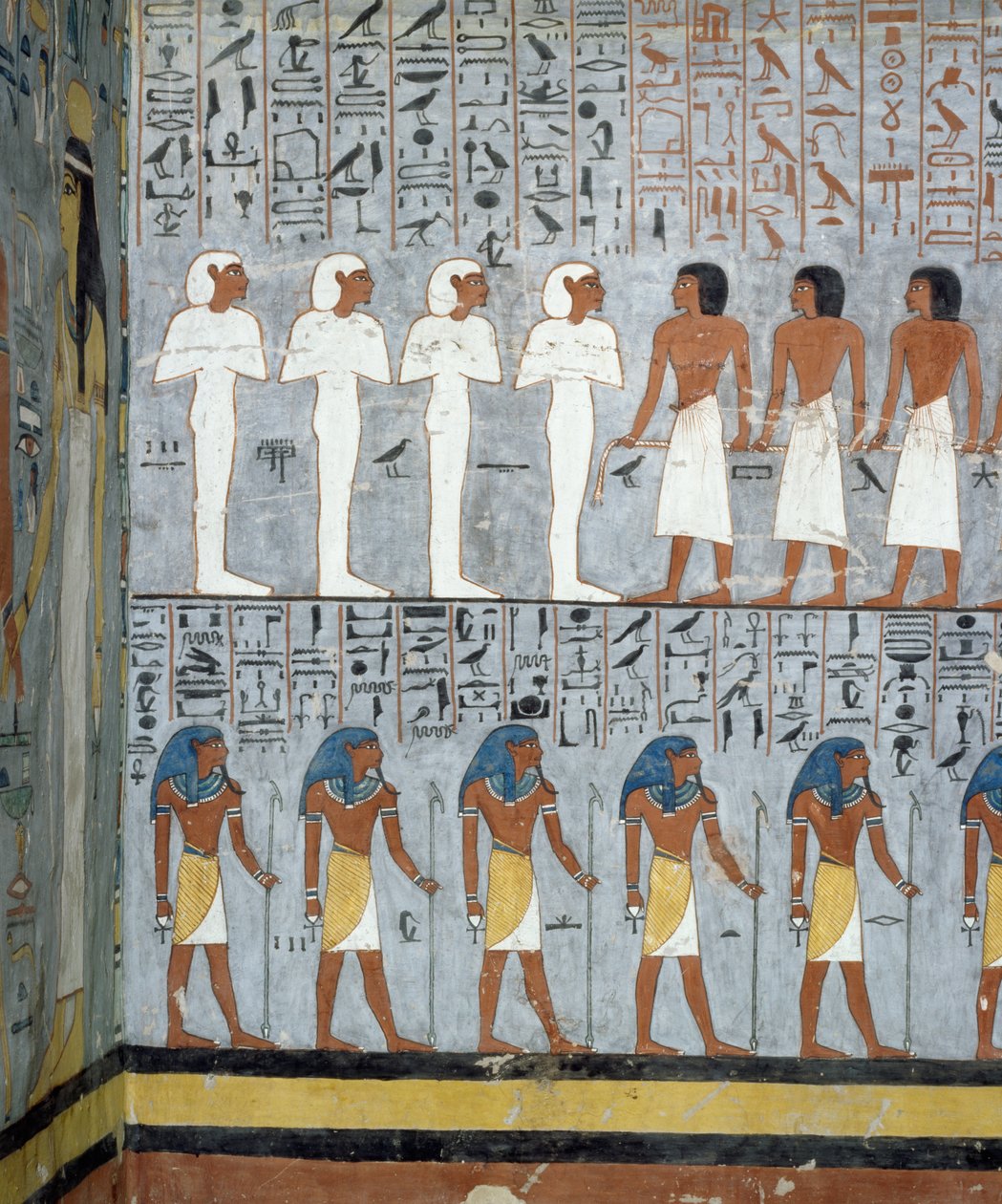 Mummies en mannelijke figuren, detail (detail) door Egyptian 19th Dynasty