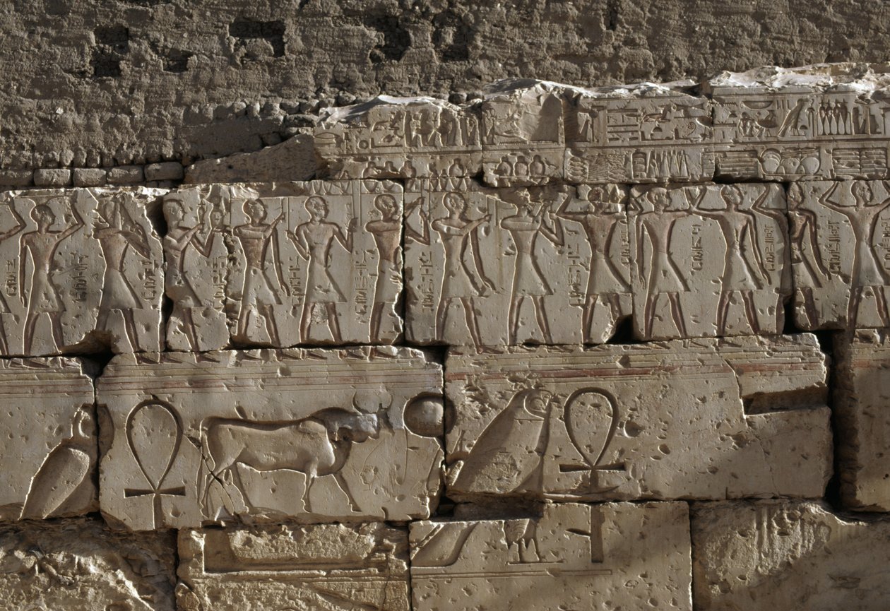 Reliëf, Tempel van Ramses II, Abydos, Egypte, Egyptische beschaving, Nieuwe Rijk, Dynastie XIX (foto) door Egyptian 19th Dynasty