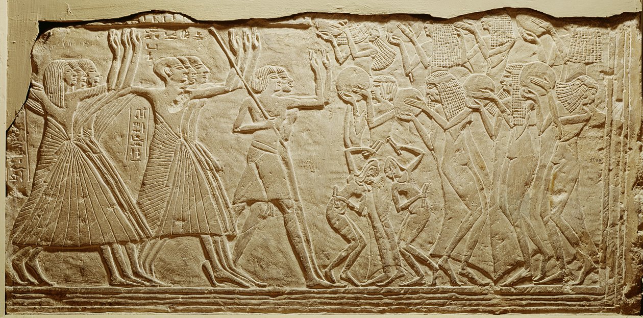 Reliëf dat een begrafenisstoet uitbeeldt, uit Saqqara door Egyptian 19th Dynasty