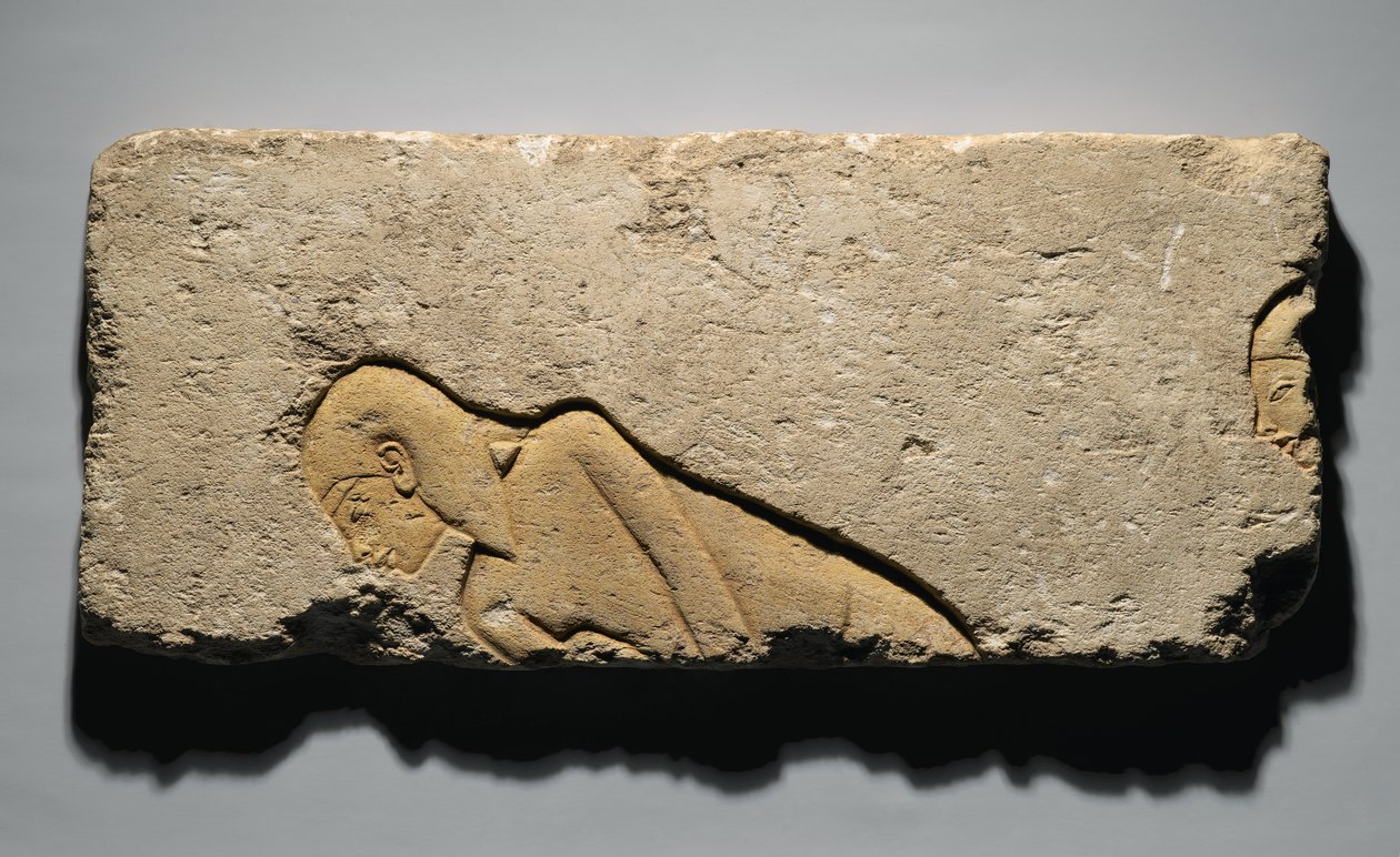 Reliëf dat twee buigende mannen uitbeeldt, uit Tell el-Amarna, Nieuwe Koninkrijk, ca. 1352-1336 v.Chr. door Egyptian 19th Dynasty