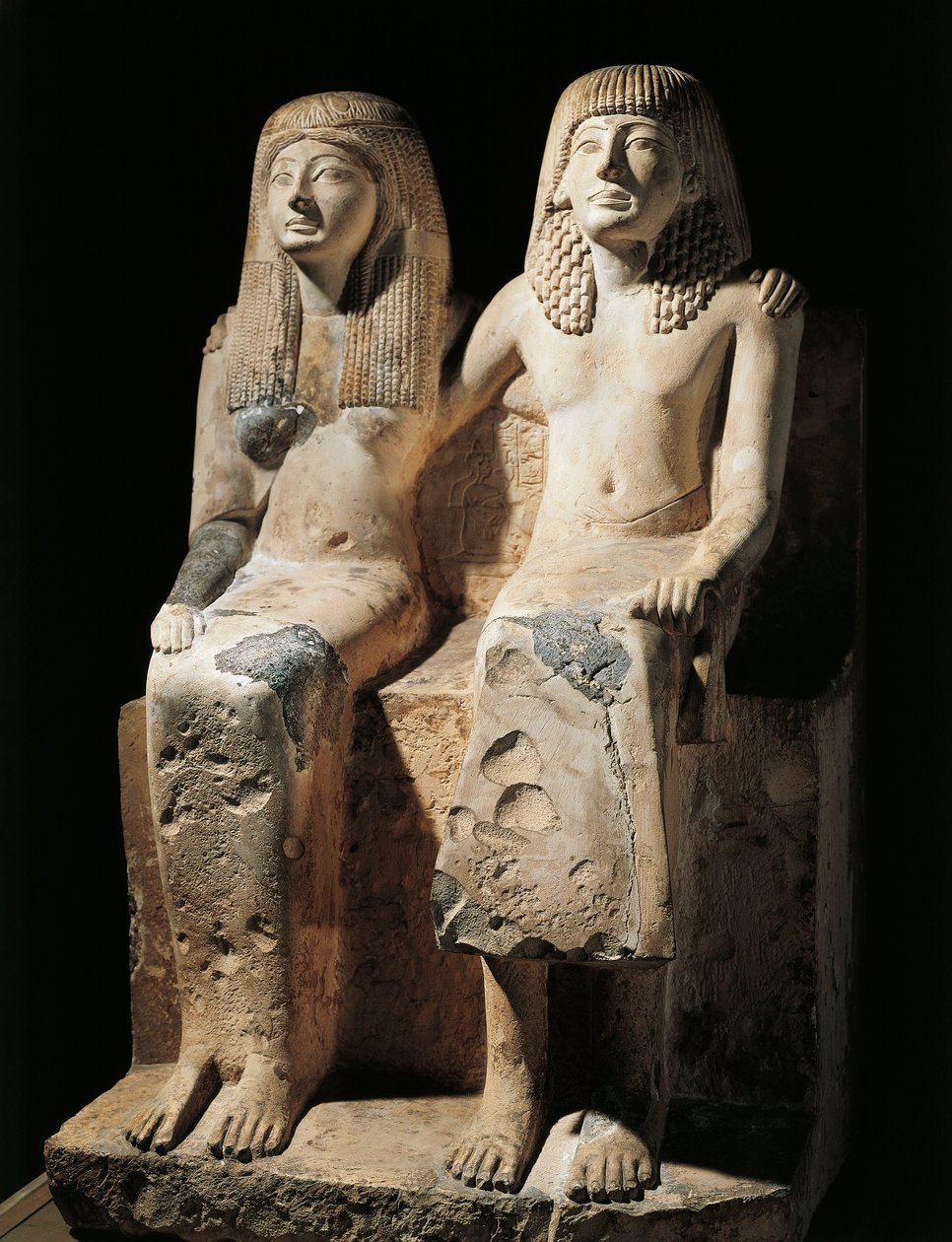 Beeldengroep die de schrijver Pendua en zijn vrouw Nefertari voorstelt, gevonden in Deir el-Medina, Egypte door Egyptian 19th Dynasty