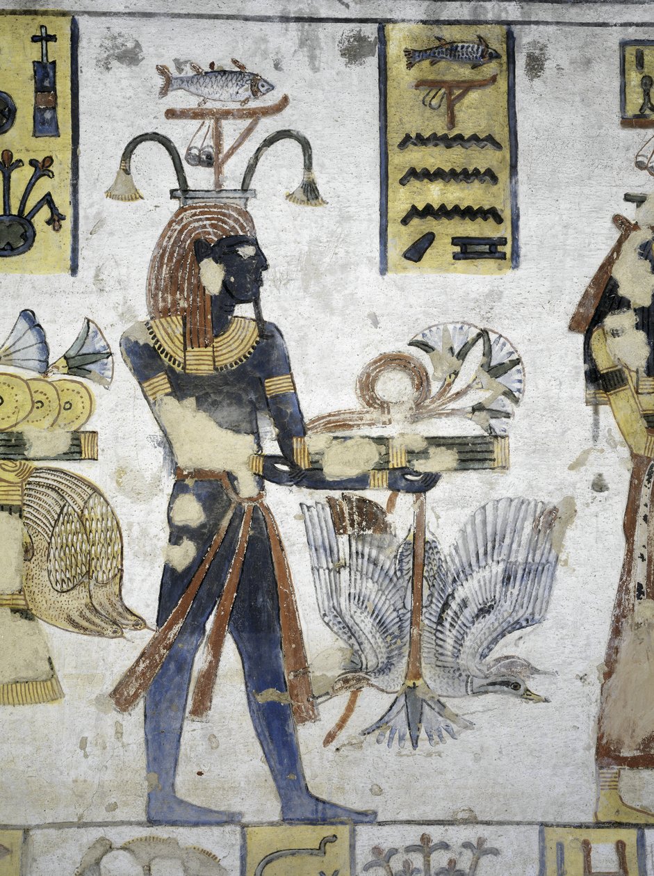 Egypte, Thebe, Luxor, Vallei der Koningen, Graf van Ramses III, muurschildering van rituele offers, uit de twintigste dynastie door Egyptian 20th Dynasty