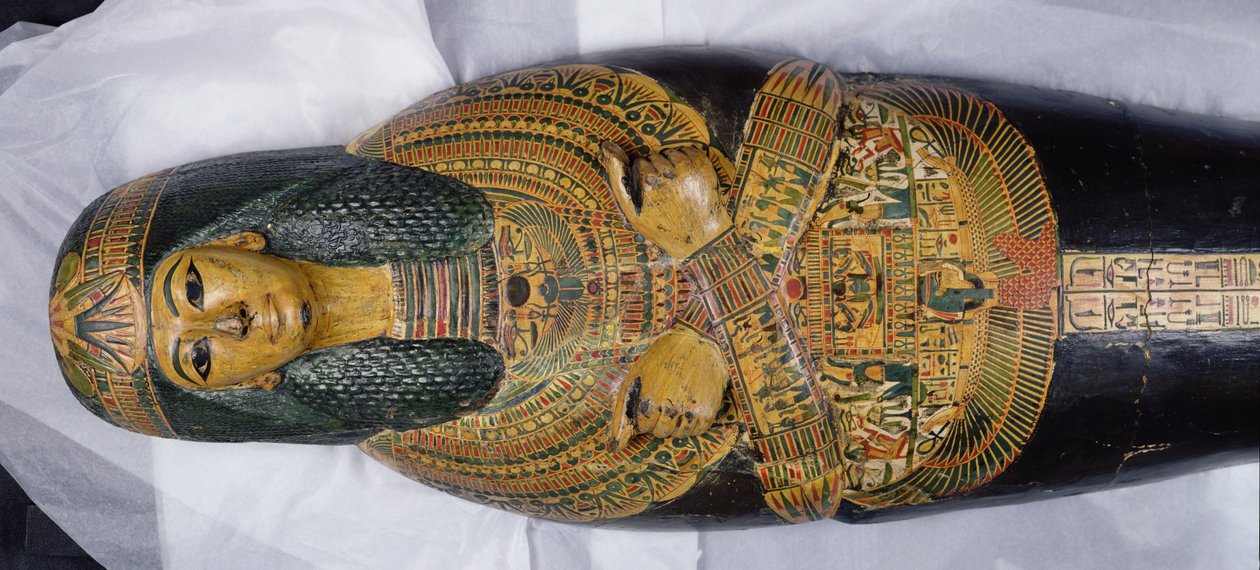 Binnenste deksel van de mummie van Nesyamun, mogelijk gevonden in Deir El-Bahri, Nieuwe Koninkrijk, ca. 1100 v.Chr. (detail) door Egyptian 20th Dynasty