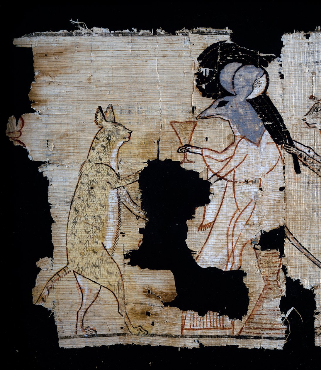 Papyrus met satirische scène, ca. 1100 v.Chr., daterend uit het bewind van Ramses IX, detail (detail) door Egyptian 20th Dynasty