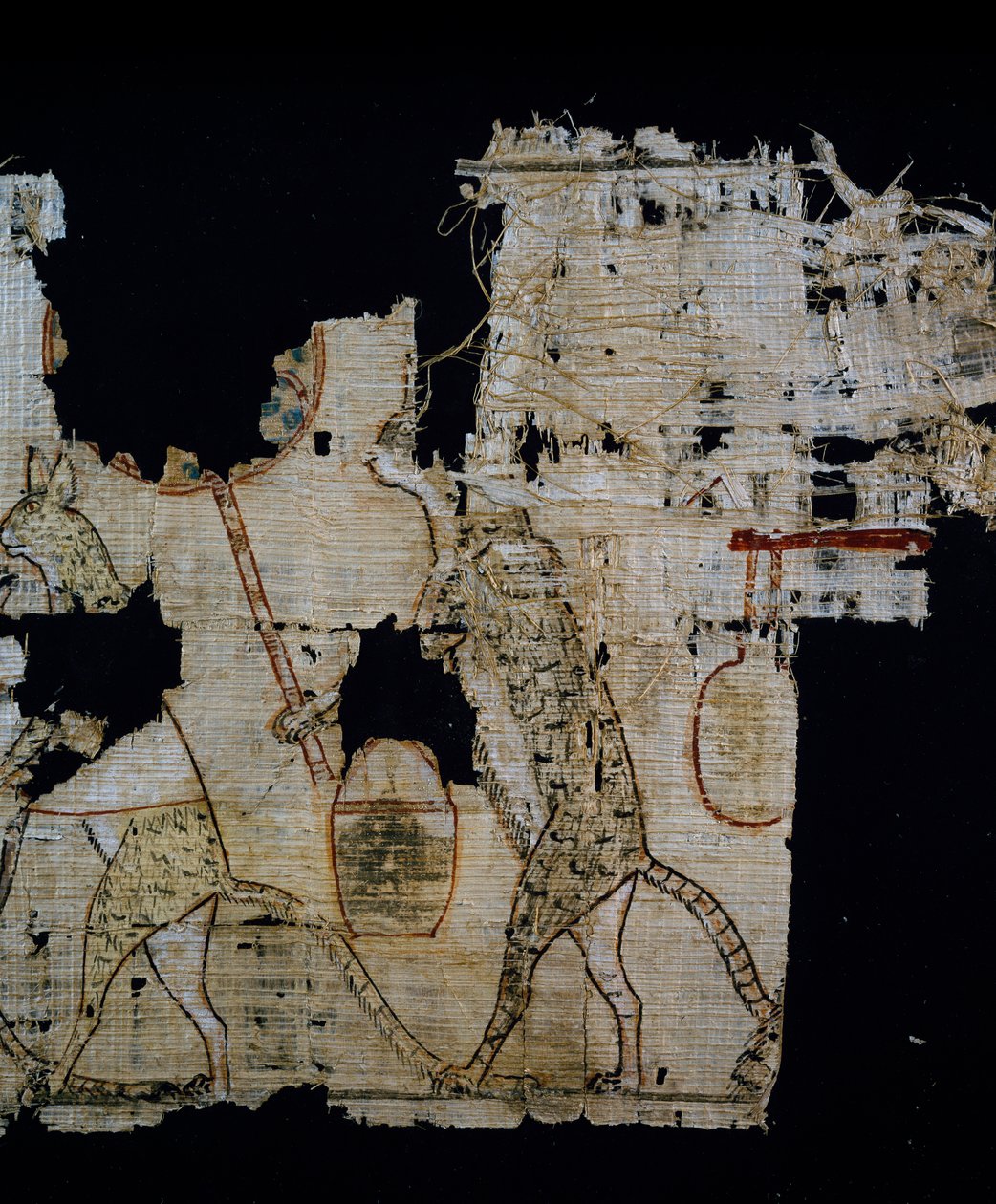 Papyrus met satirische scène, ca. 1100 v.Chr., daterend uit het bewind van Ramses IX, detail, Egyptische beschaving, Nieuwe Rijk, Dynastie XX door Egyptian 20th Dynasty