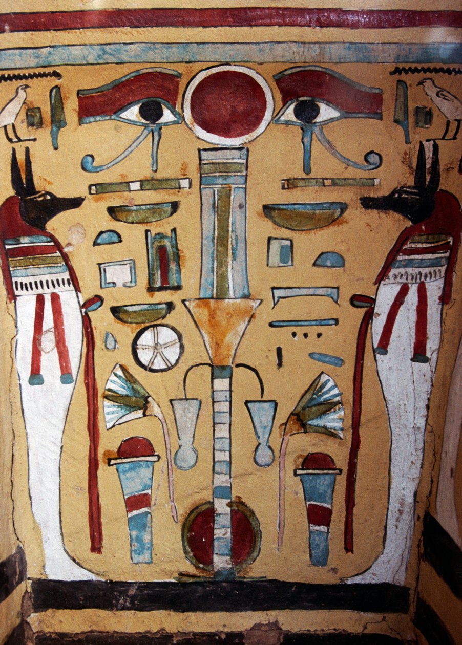 Anubis-mummie, decoratief detail van sarcofaag van Ankh-ef-en-Khonsu door Egyptian 21st Dynasty