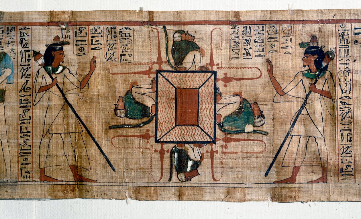 Egyptische antiquiteit: Meer van Vuur naar de Hel. Papyrus uit een Dodenboek. Papyrus van de 21e dynastie door Egyptian 21st Dynasty