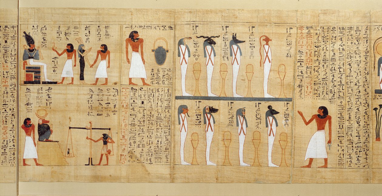 Mythologisch papyrus van Imenemsaouf, Derde Tussenperiode, ca. 1000 v.Chr. (geschilderd papyrus) (detail) door Egyptian 21st Dynasty