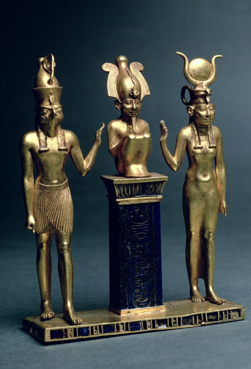 Triade van Osorkon II: Osiris geflankeerd door Isis en Horus, Derde Tussenperiode, ca. 874-850 v.Chr. door Egyptian 22nd Dynasty