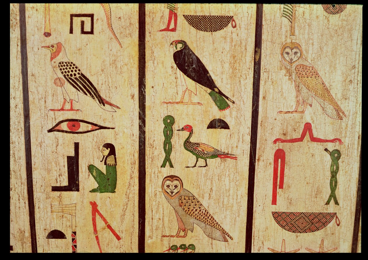 De sarcofaag van Psamtik I (664-610 v.Chr.) detail van hiërogliefen, Late Periode door Egyptian 26th Dynasty