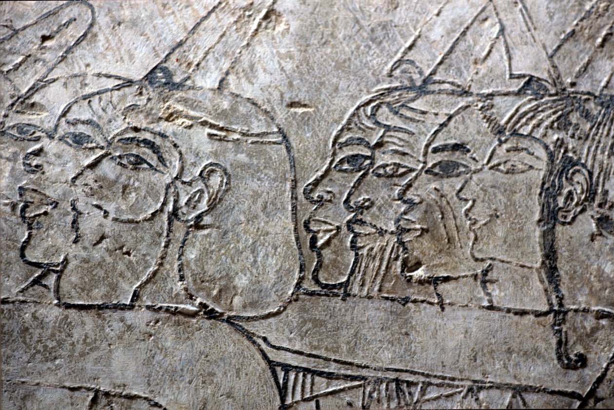 Oud Egypte, Muur schildering, Aziatische gevangenen, Amarna stijl, Graf van Ramose, Vallei der Edelen, Thebe door Egyptian Egyptian