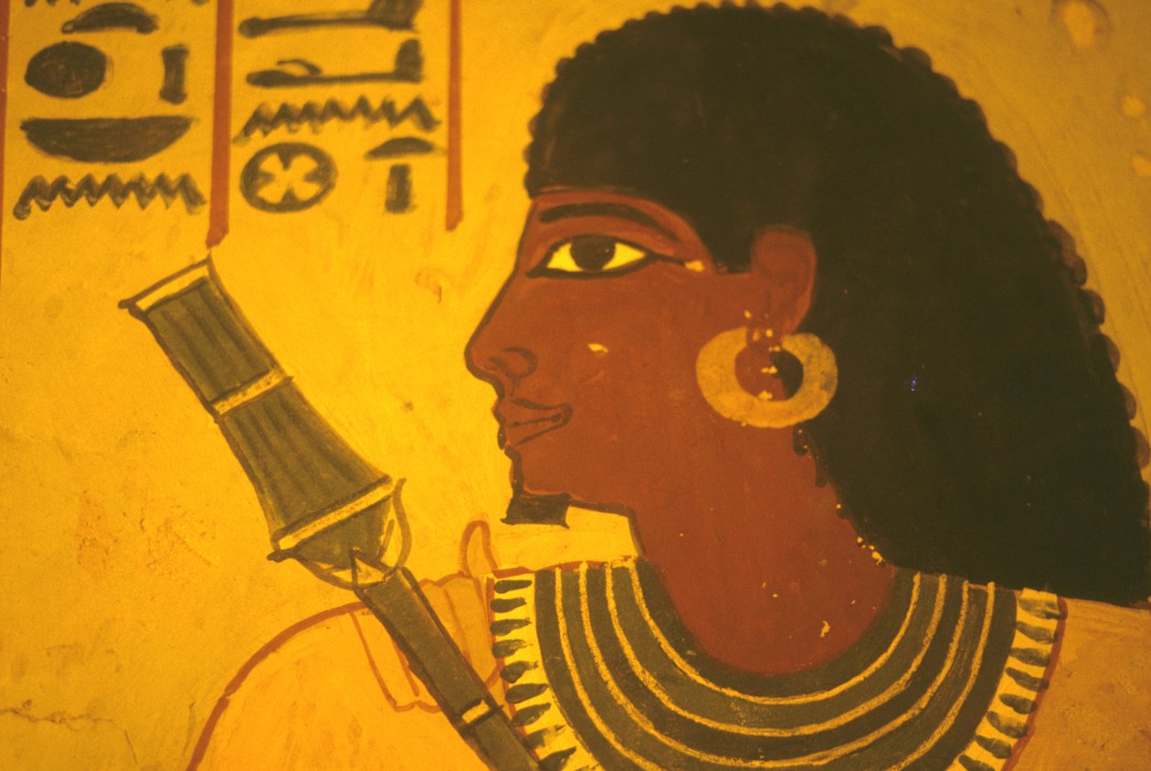 Oude Egypte, muurschildering, Tombe van Sennufer, Thebe/Luxor, Sennufer met scepter, burgemeester van Thebe, opzichter onder Amenophis II door Egyptian Egyptian