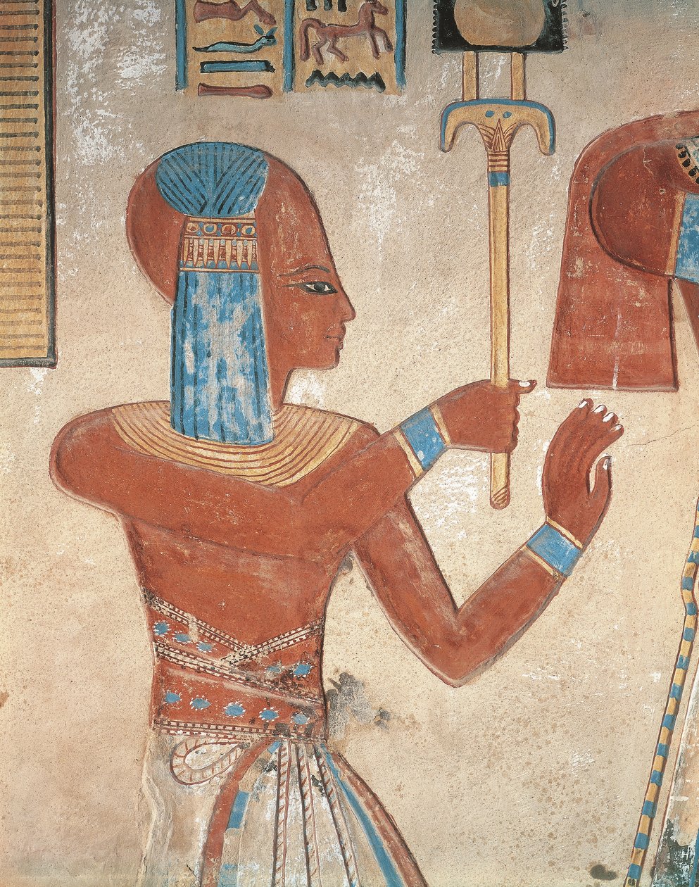 Egypte, Oud Thebe, Vallei der Koninginnen, geschilderd reliëf van dode prins in het graf van Amonherkhopeshef door Egyptian Egyptian