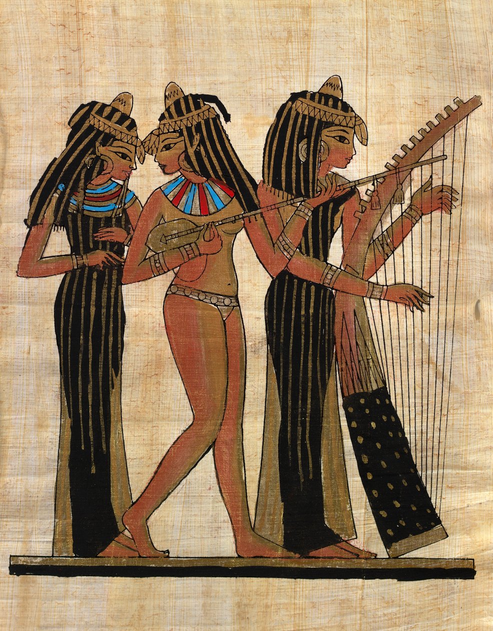 Egyptische kunst; Egyptisch papyrus: Muzikanten; Coll Part door Egyptian Egyptian