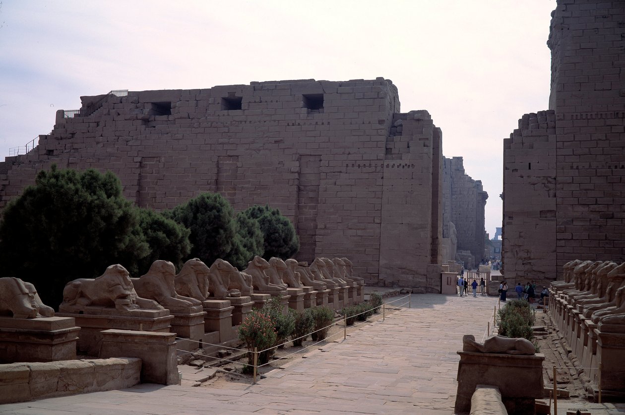 Egyptische oudheid: laan (dromos) van de criosphinx in Karnak, Luxor, Egypte door Egyptian Egyptian