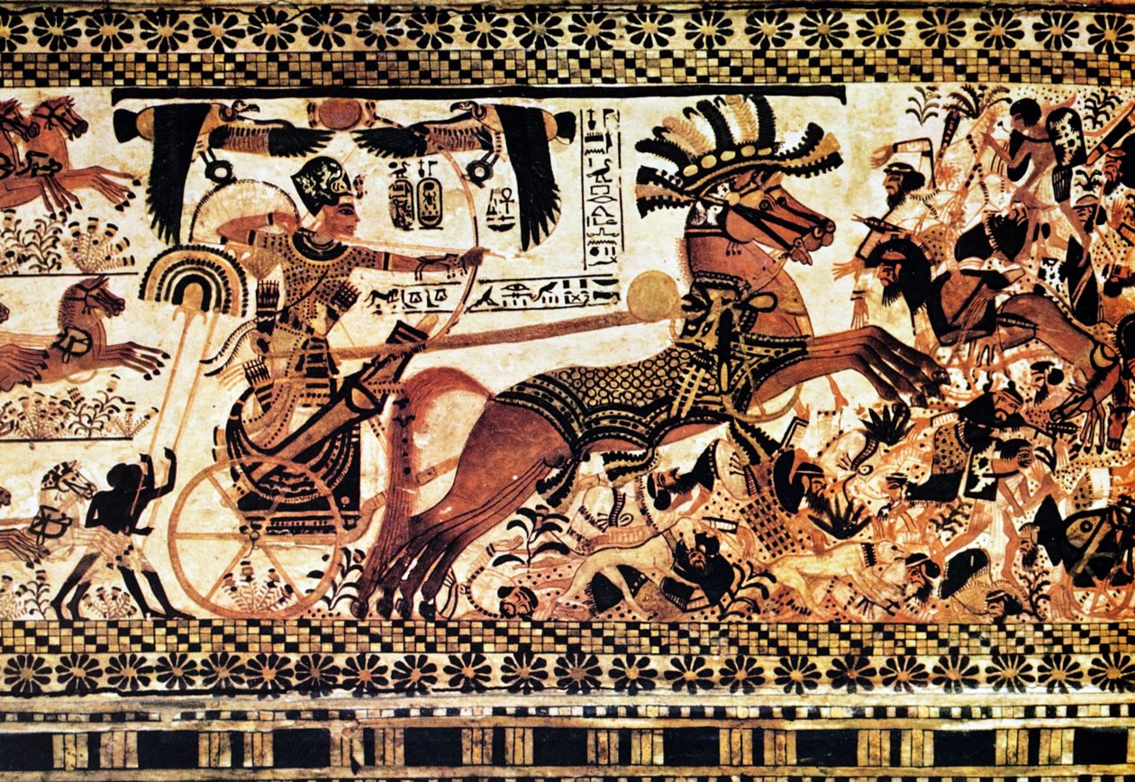 Egyptische grafmuurschildering die een gevechtsscène uitbeeldt door Egyptian Egyptian