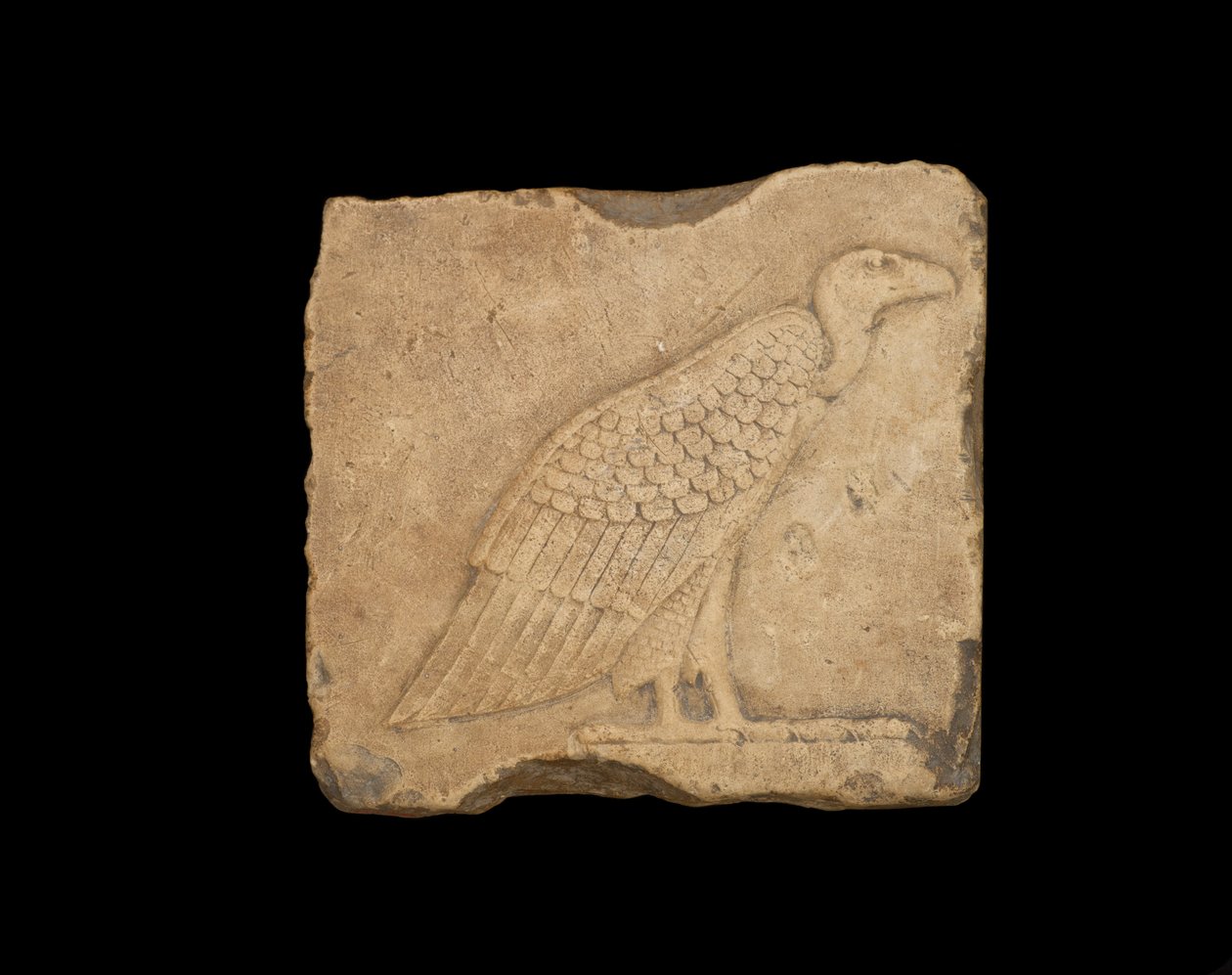 Een blok met een staande gier op één zijde en een uil op de andere zijde, beide in laag reliëf, Ptolemeïsche periode door Egyptian Ptolemaic Period