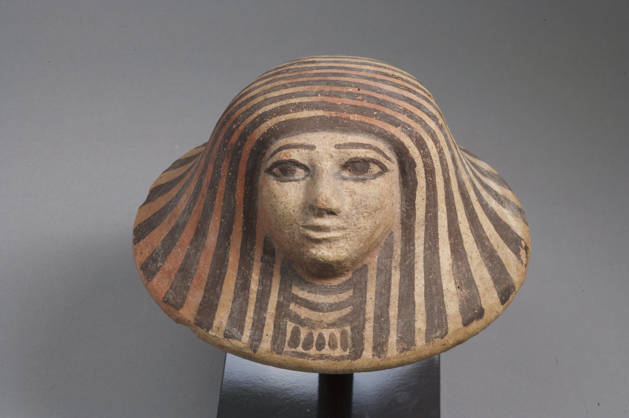 Deksel van een canopische kruik, Nieuwe Koninkrijk (terracotta) door Egyptian School