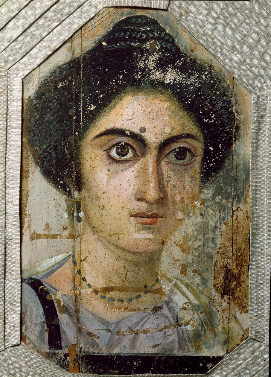Egyptische oudheid: funerair portret van een vrouw. Schilderij op hout. Eind 2e eeuw. Uit Fayum in Egypte door Egyptian School