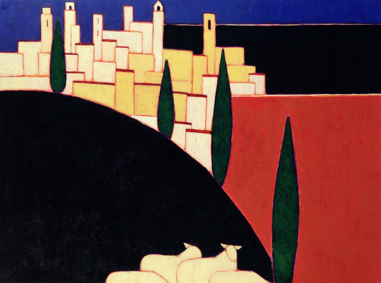 San Gimignano met schapen, 1999 door Eithne Contemporary Artist Donne
