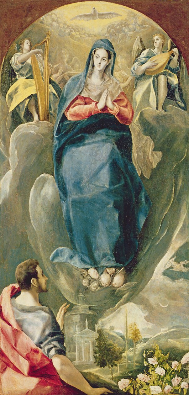 De onbevlekte ontvangenis bekeken door St. Johannes de Evangelist door El Greco