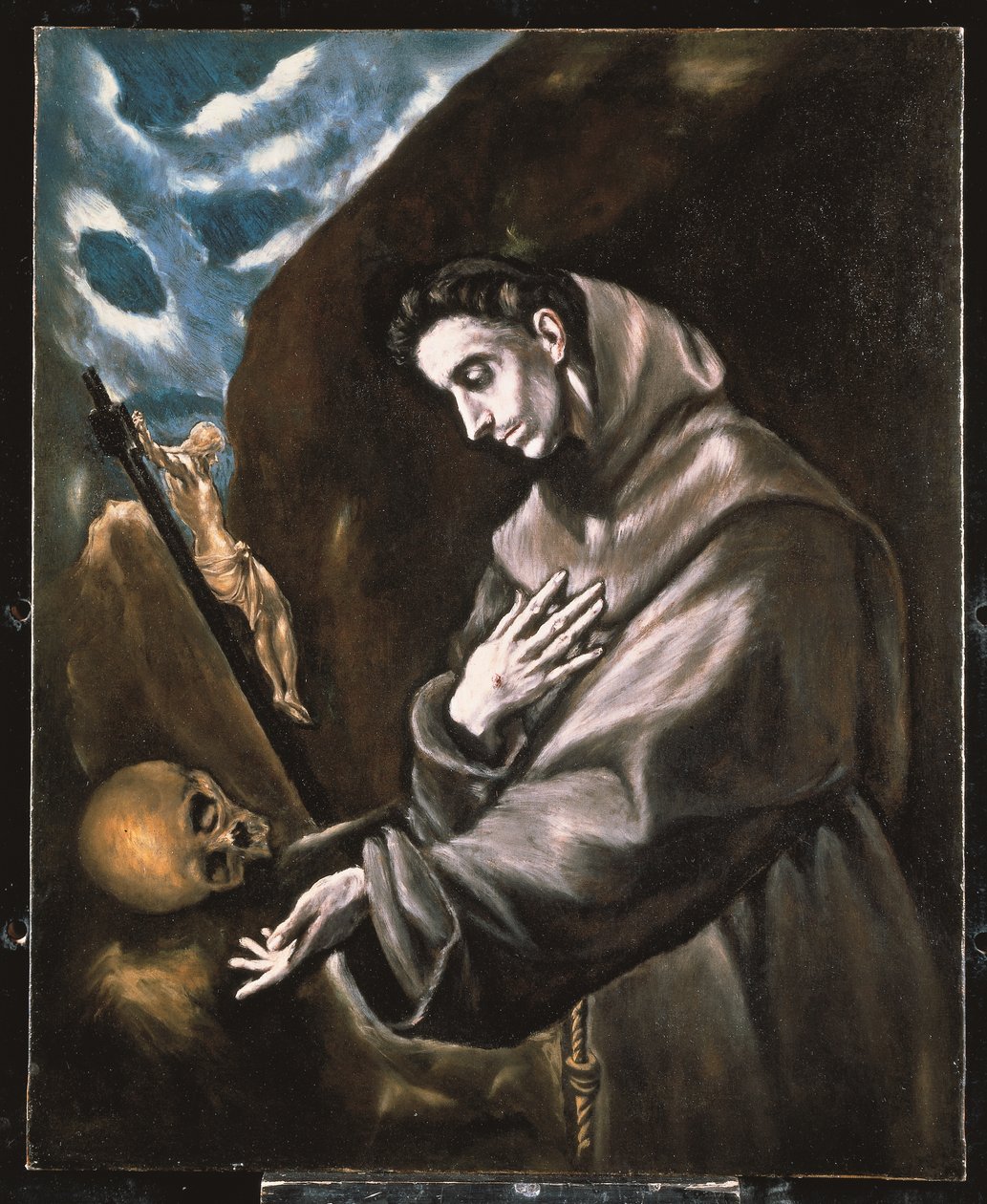 Franciscus in meditatie (olieverf op doek) door El (1541-1614) Greco