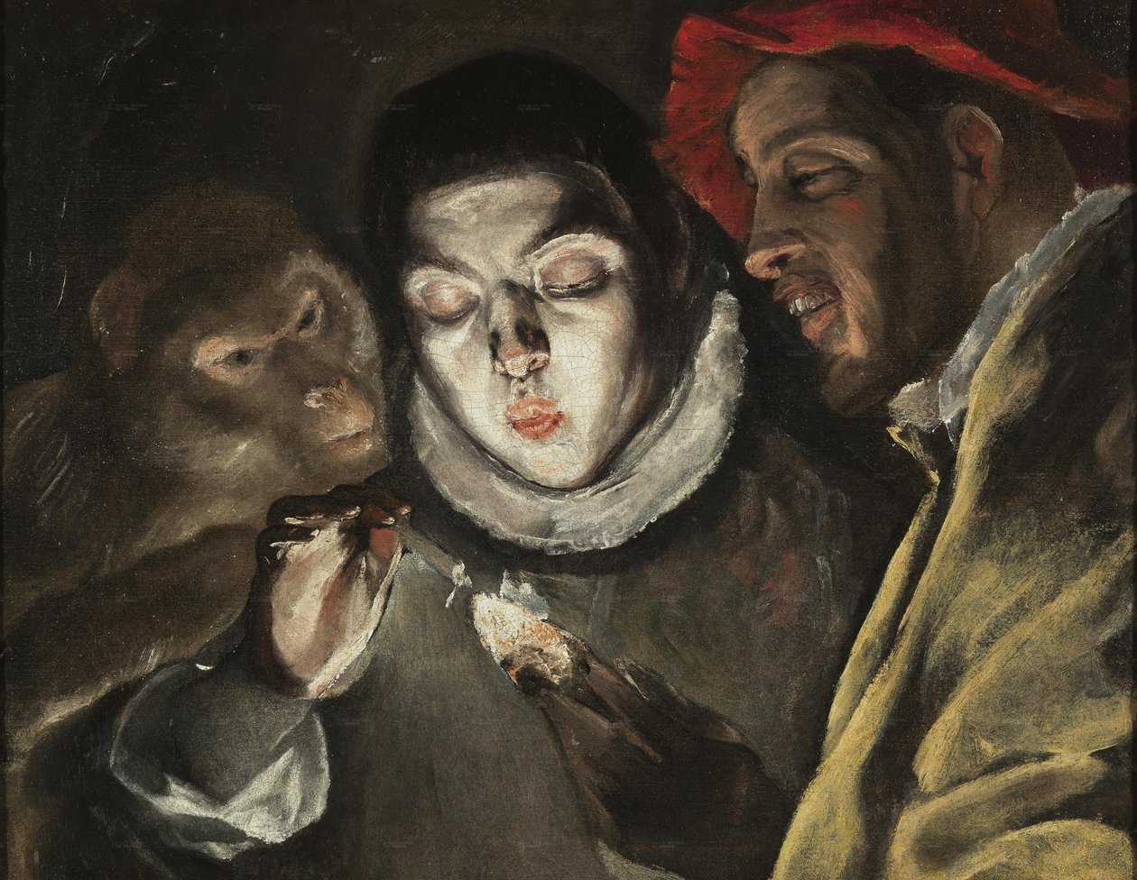 Een allegorie met een jongen die een kaars aansteekt in gezelschap van een aap en een dwaas (Fábula) door El Greco